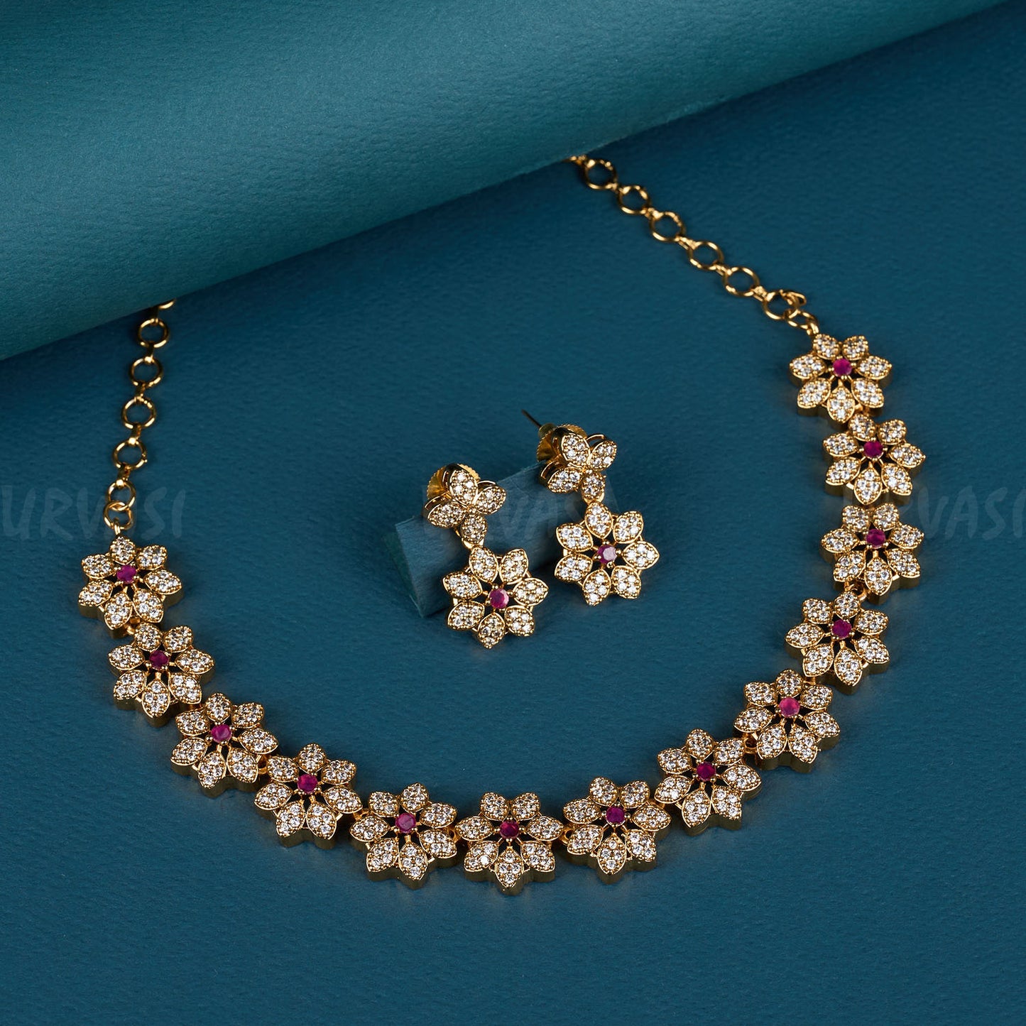 Mehendi Polish Floral Design AD Stone Necklace 330