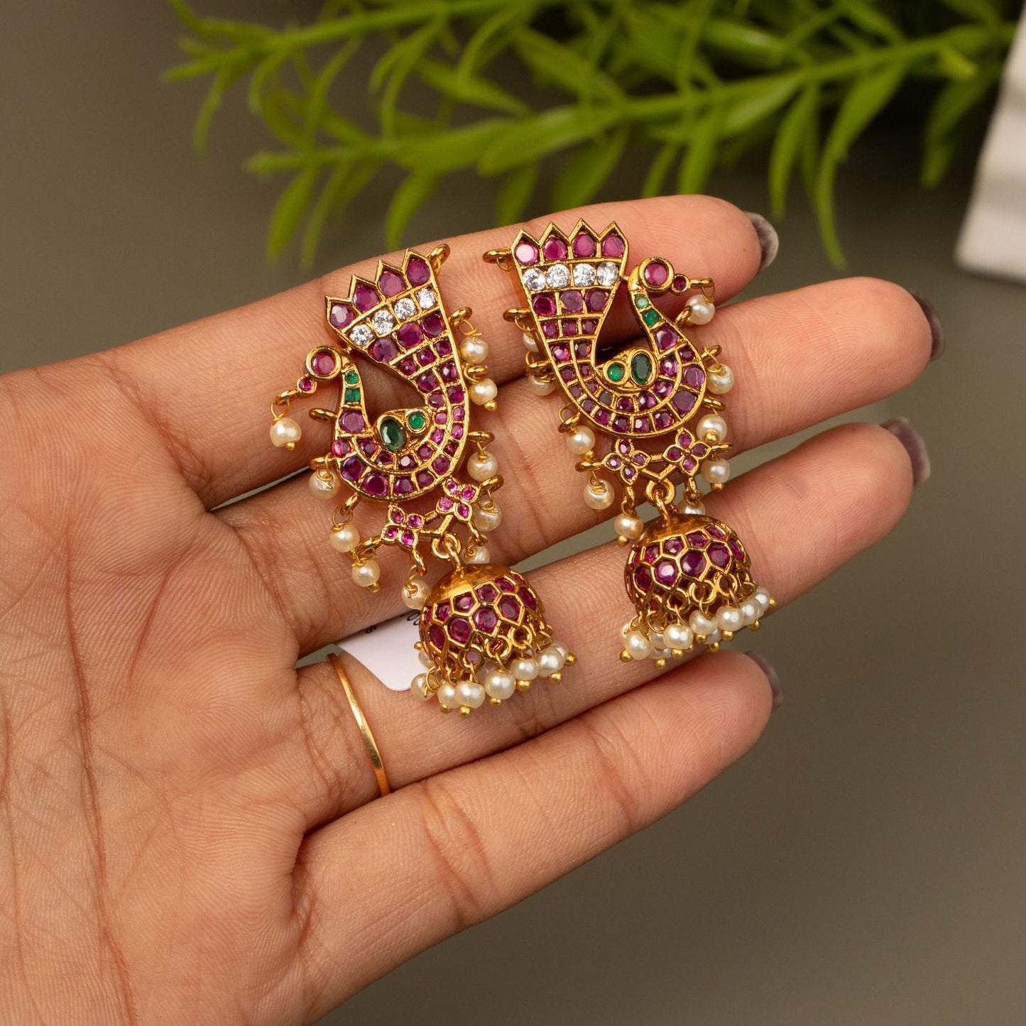 Gold-Toned Peacock Motif Jhumka Hanging Earrings ER 901