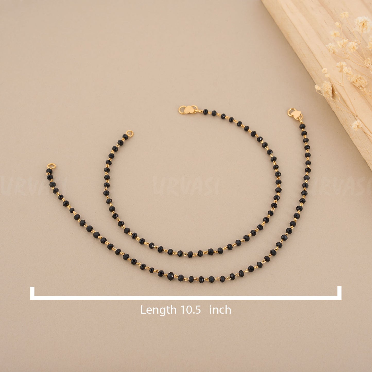 Gold Toned Black Bead Anklets AK 12