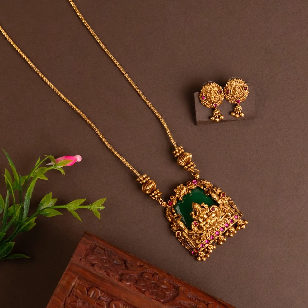 Gold-Toned Lakshmi Pendant Long Necklace 1046