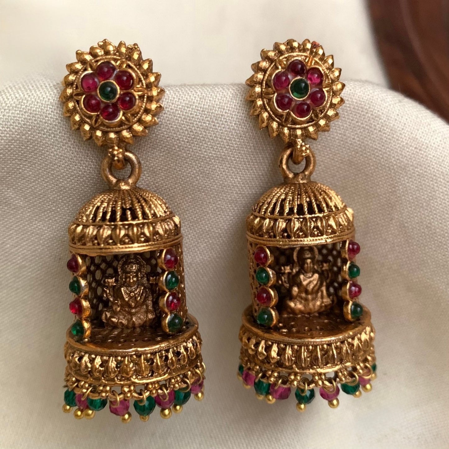 Gold-Polish Temple Lakshmi Earrings ER 778