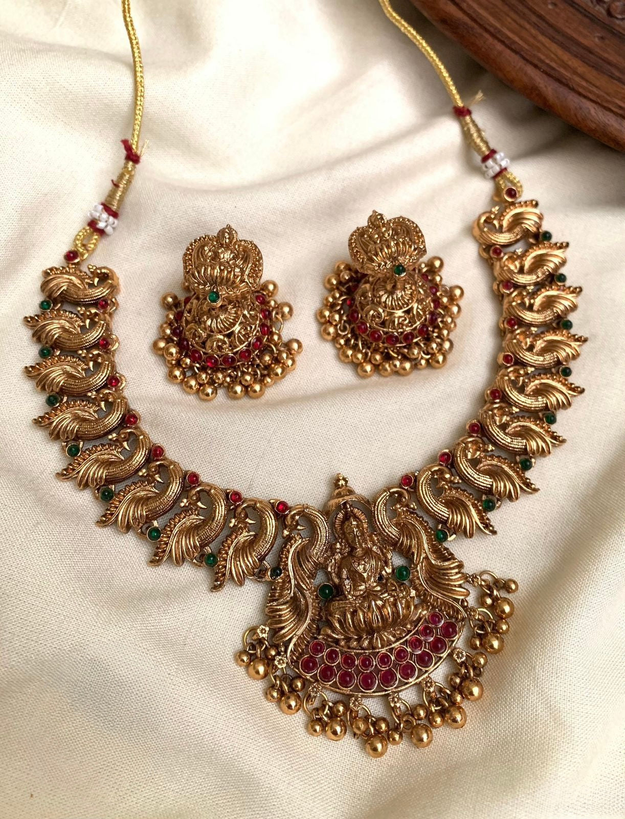 Gold-Polish Peacock X Lakshmi Necklace 1258