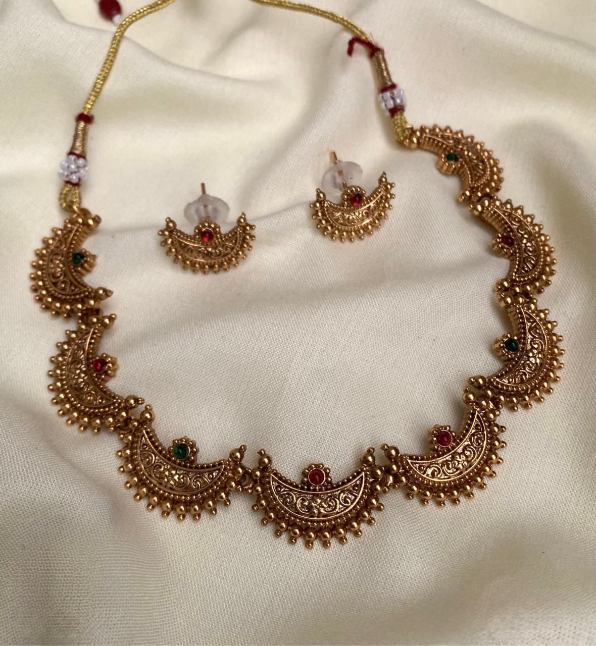 Gold-Toned Chaandbali Stone Necklace 1189