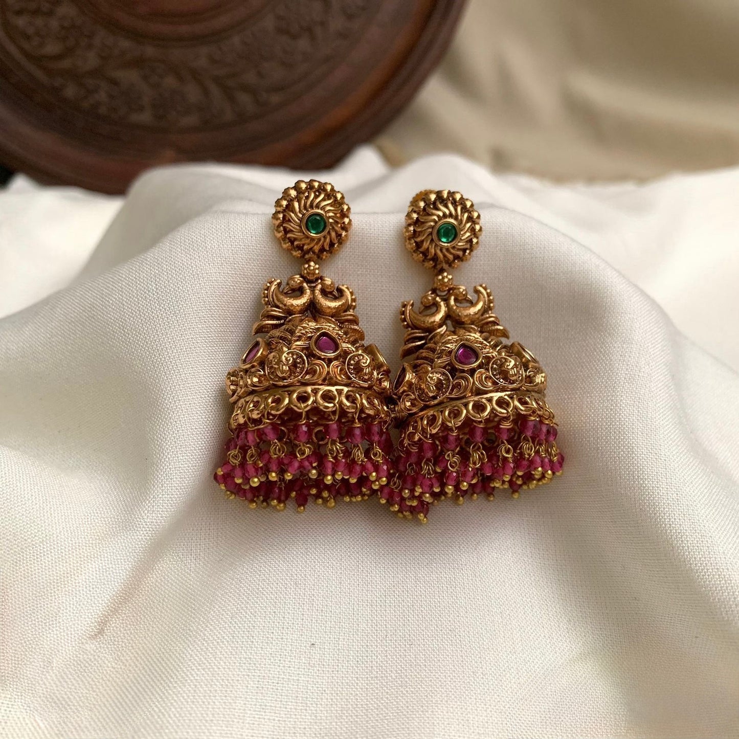 Gold-Toned Peacock Motif Non-Idol Earrings ER 293