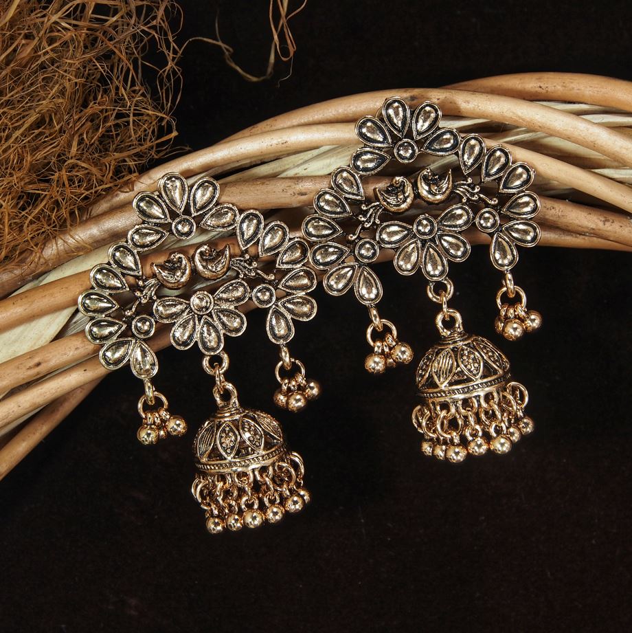 Indian Peacock Design Silver/Gold Antique Oxidized Earring ER 22