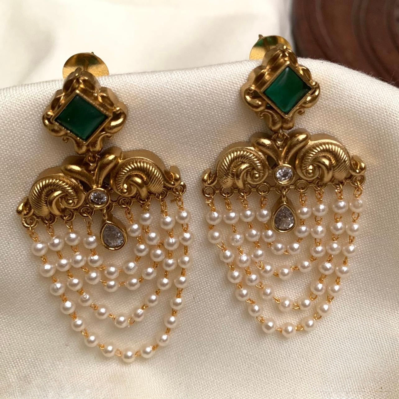 Gold-Toned Peacock Pearl Earrings ER 867