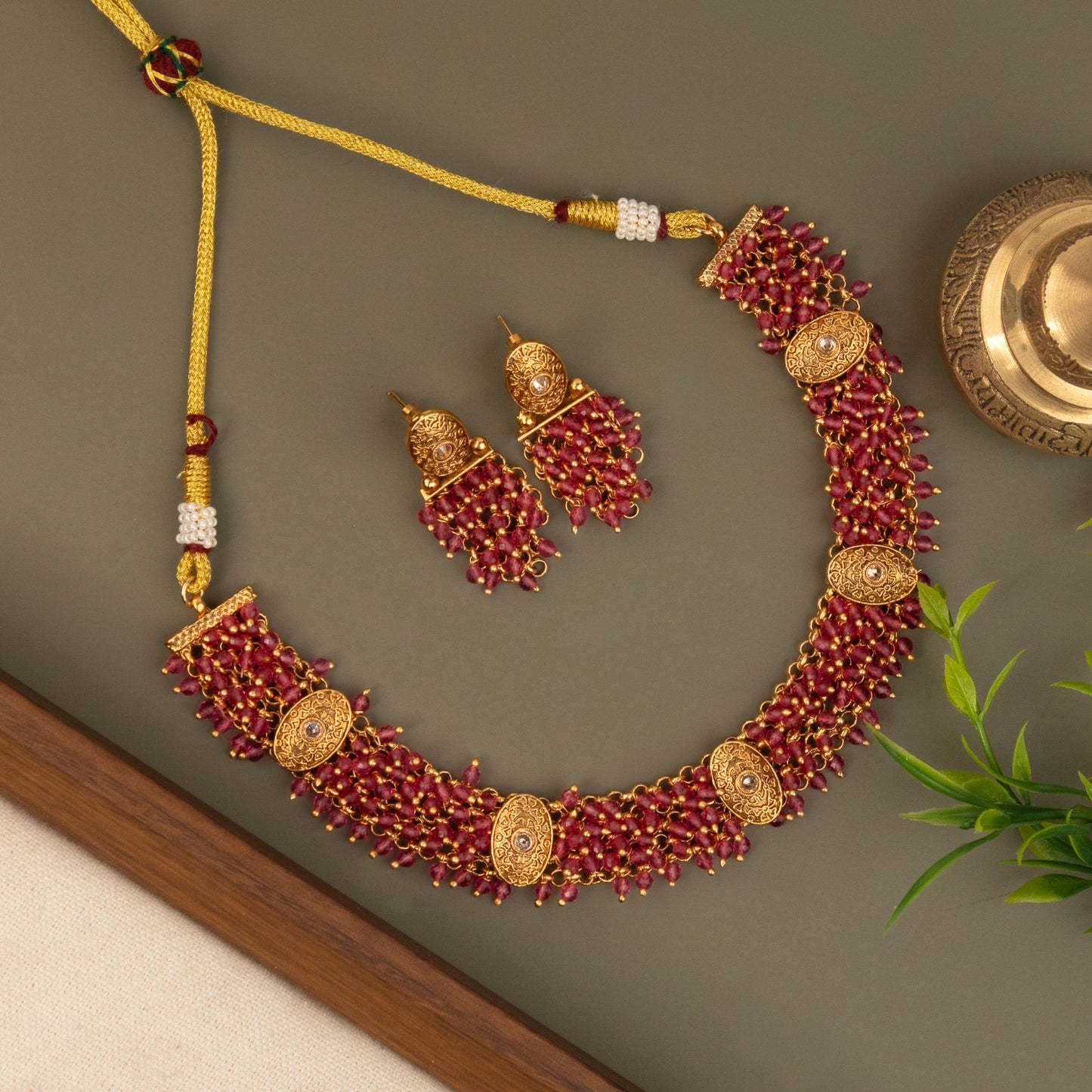Gold-Toned Ghungroo Beaded Choker Necklace 1482
