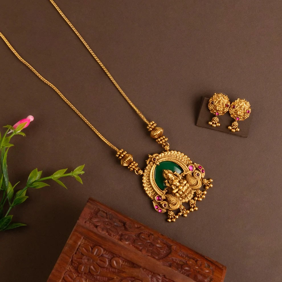 Gold-Toned Lakshmi Pendant Necklace 1044