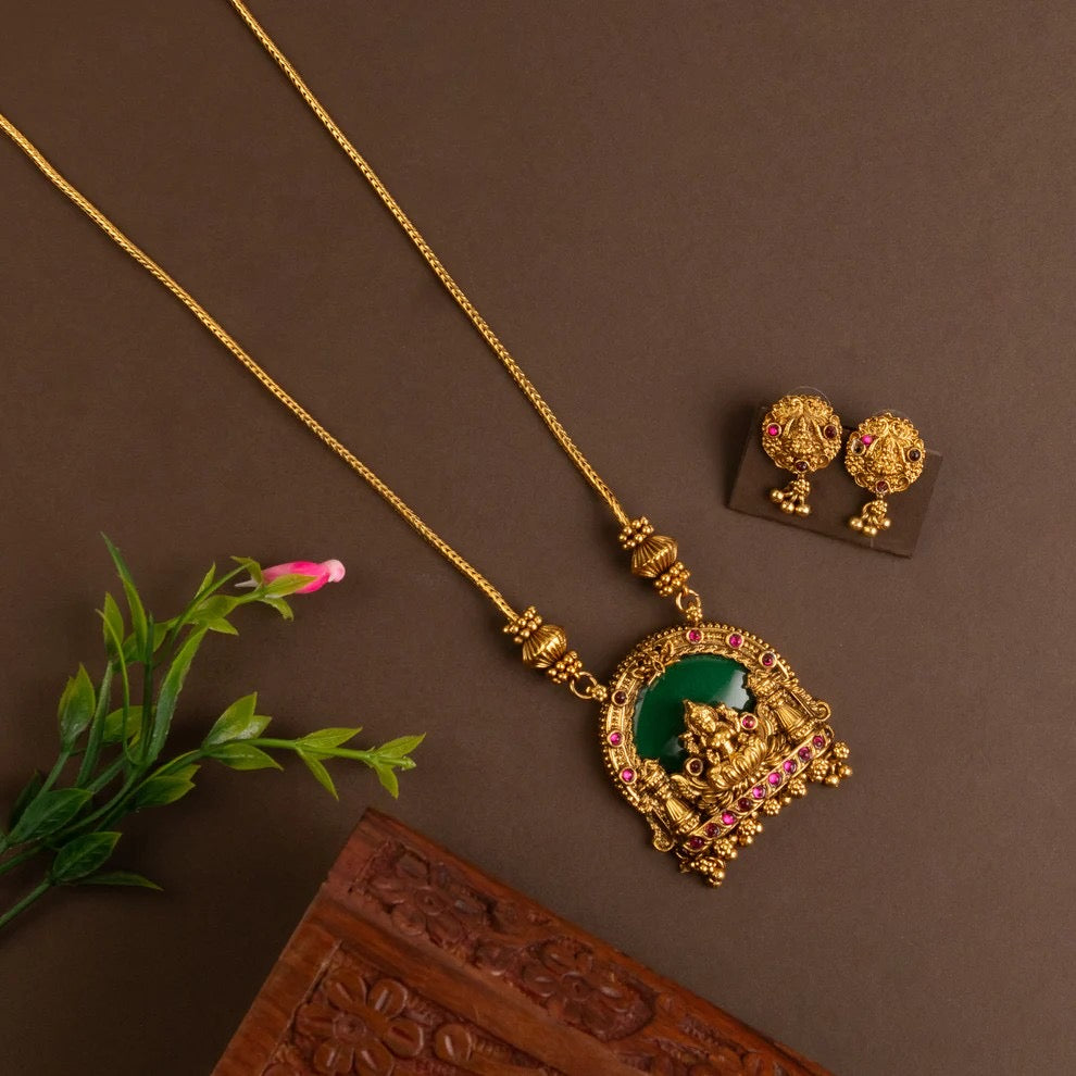 Gold-Toned Lakshmi Pendant Long Necklace 1045