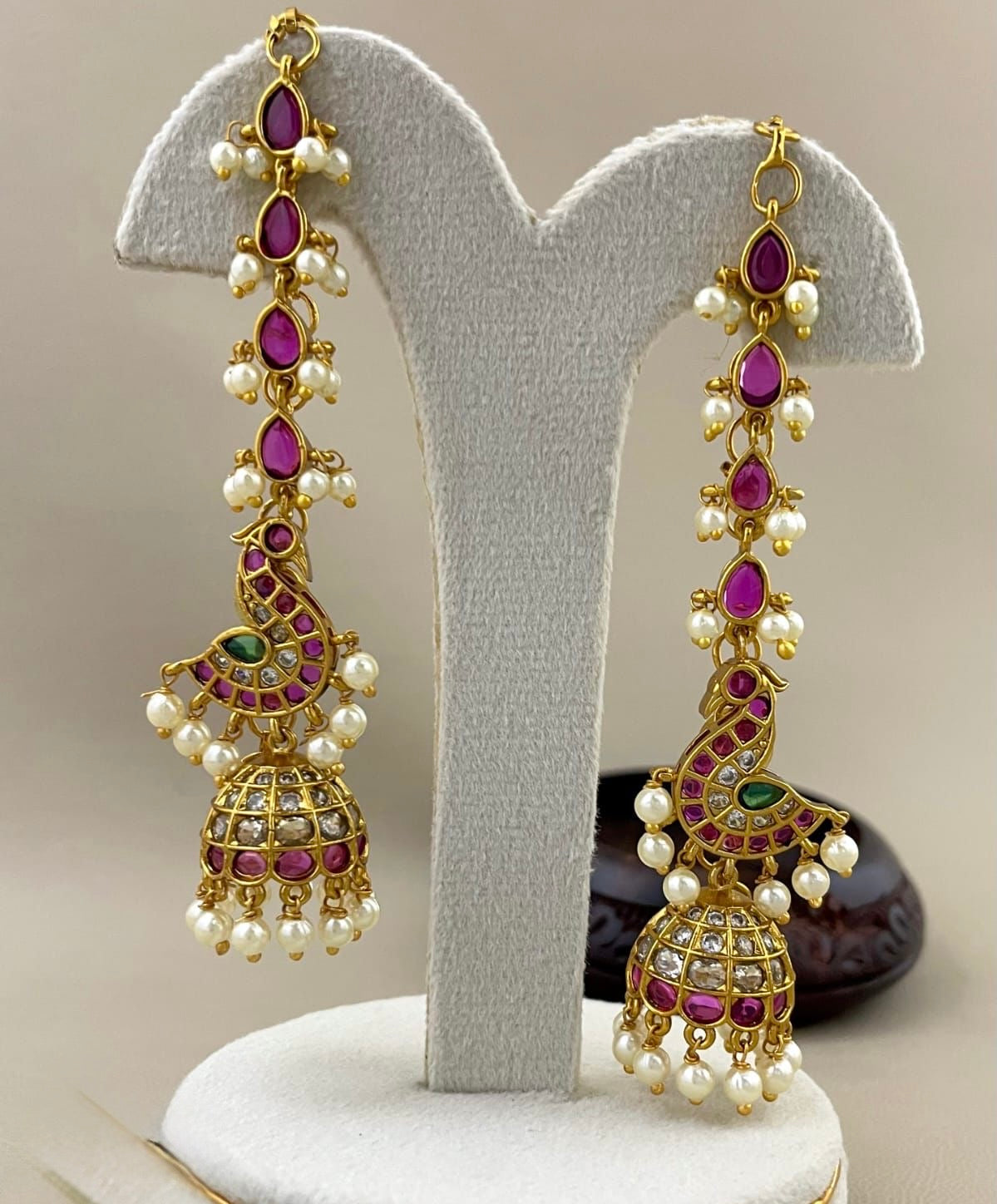 Gold-Toned Peacock Motif Pearl hanging Jhumka Mattal Earrings ER 895