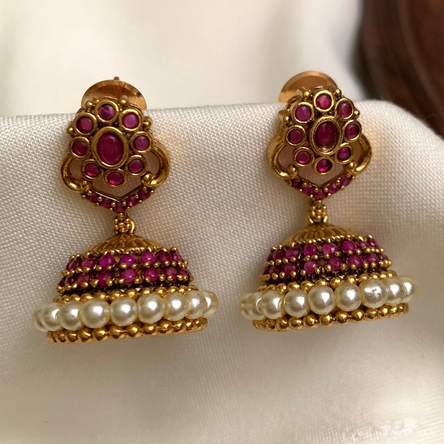 Gold-Toned Floral AD Pearl Earrings ER 751