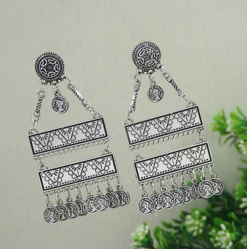 Antique Silver Plated Design Art Work Tribal Coin Ethnic Earring ER 37