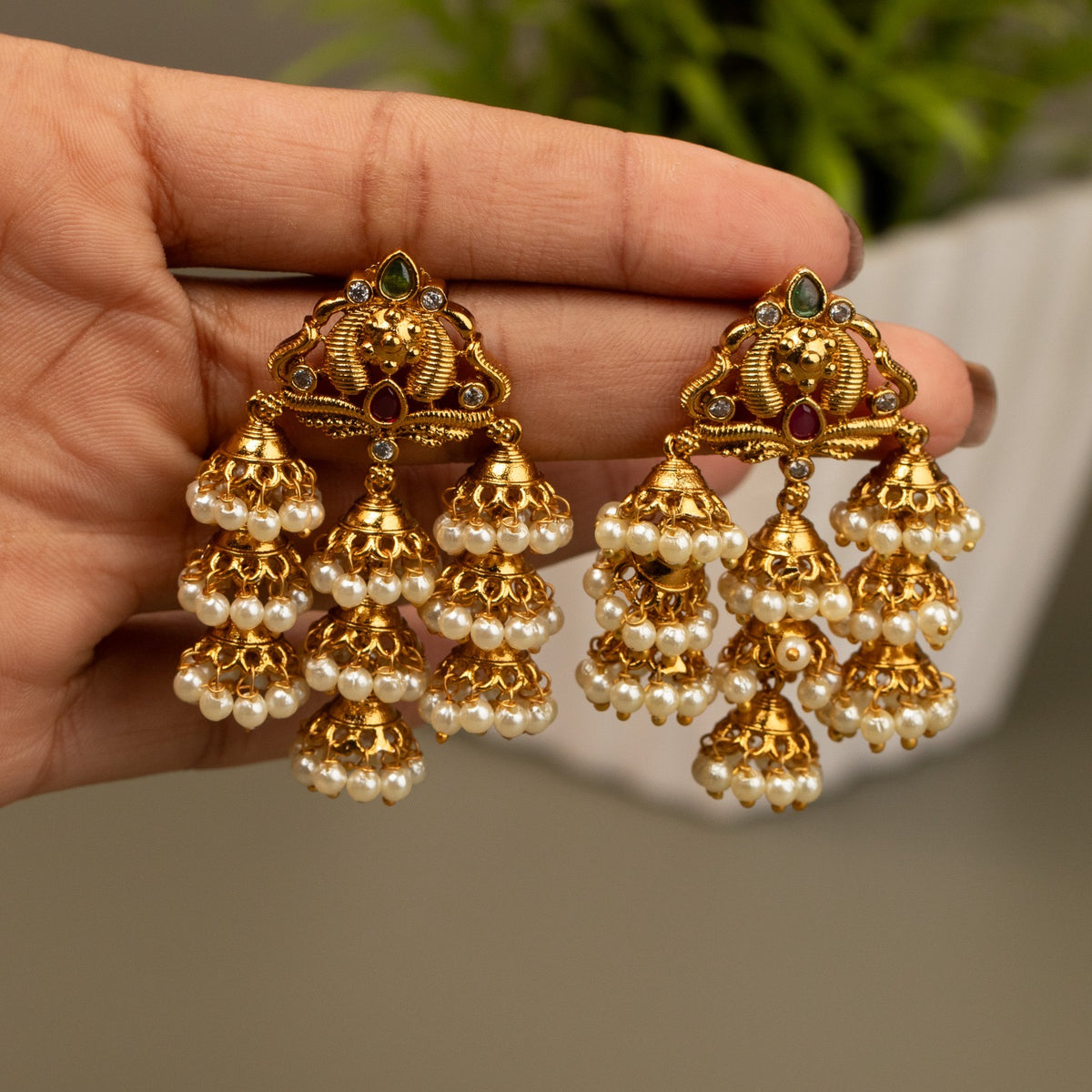 Gold-Toned Floral Non-Idol Jhumka Earrings ER 286