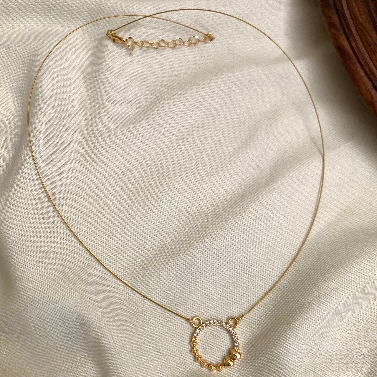 Gold Polish Minimal Heart Shaped AD Invisible Necklace 1173