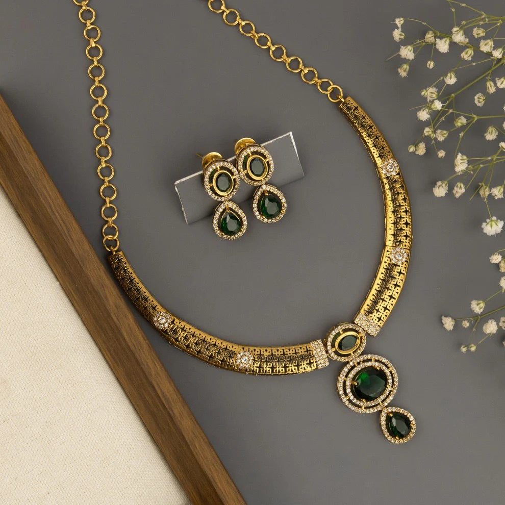 Gold-Toned Hasli Style AD Necklace 1450