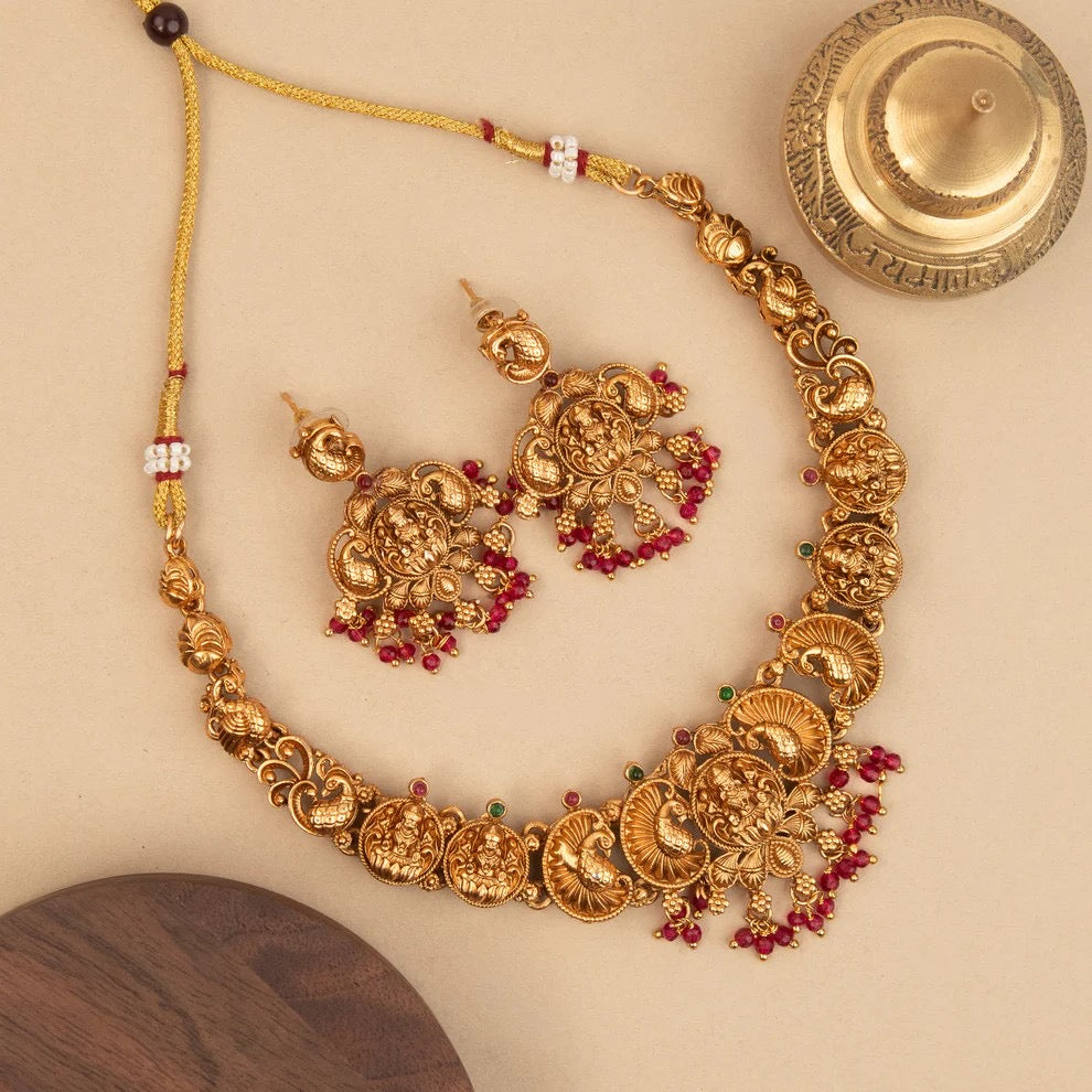 Gold-Toned Lakshmi Peacock Necklace 1611