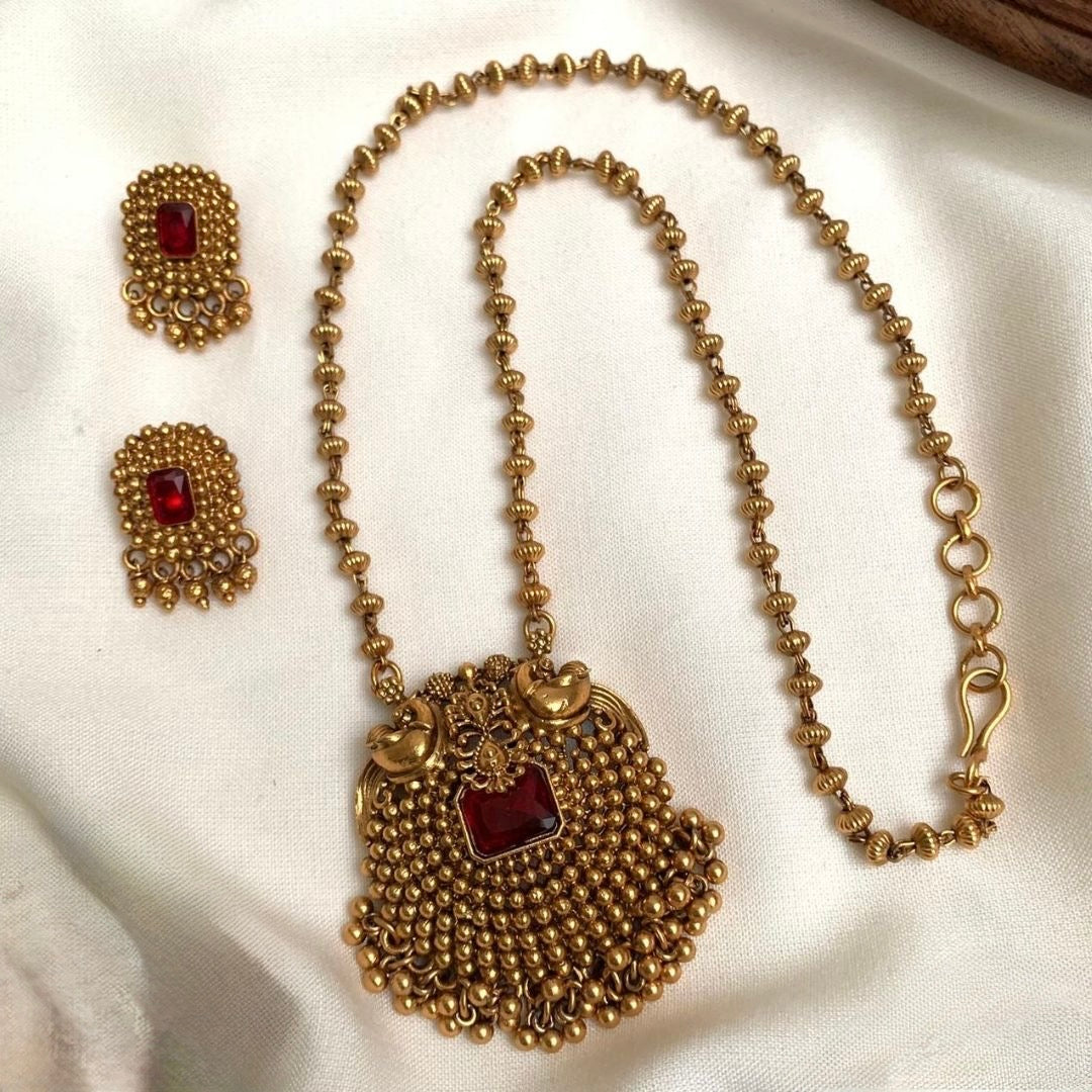Gold-Toned Non-Idol Peacock Motif Long Necklace 1600