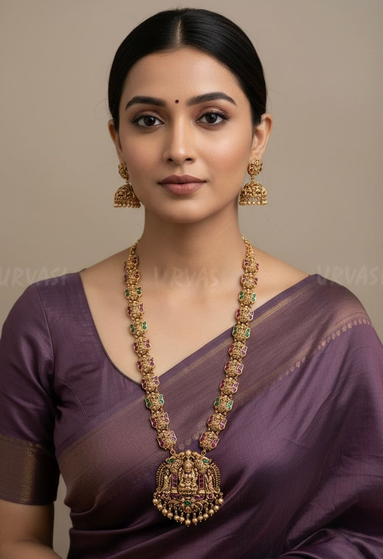 Premium Antique Lakshmi Temple Golden Bead Long Necklace 663