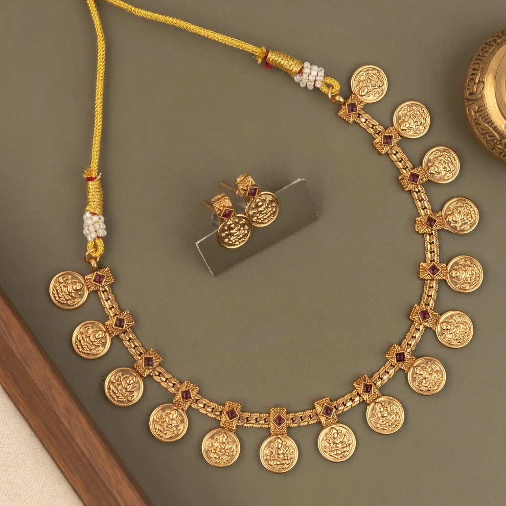 Gold-Toned Lakshmi kaasu Necklace 1719