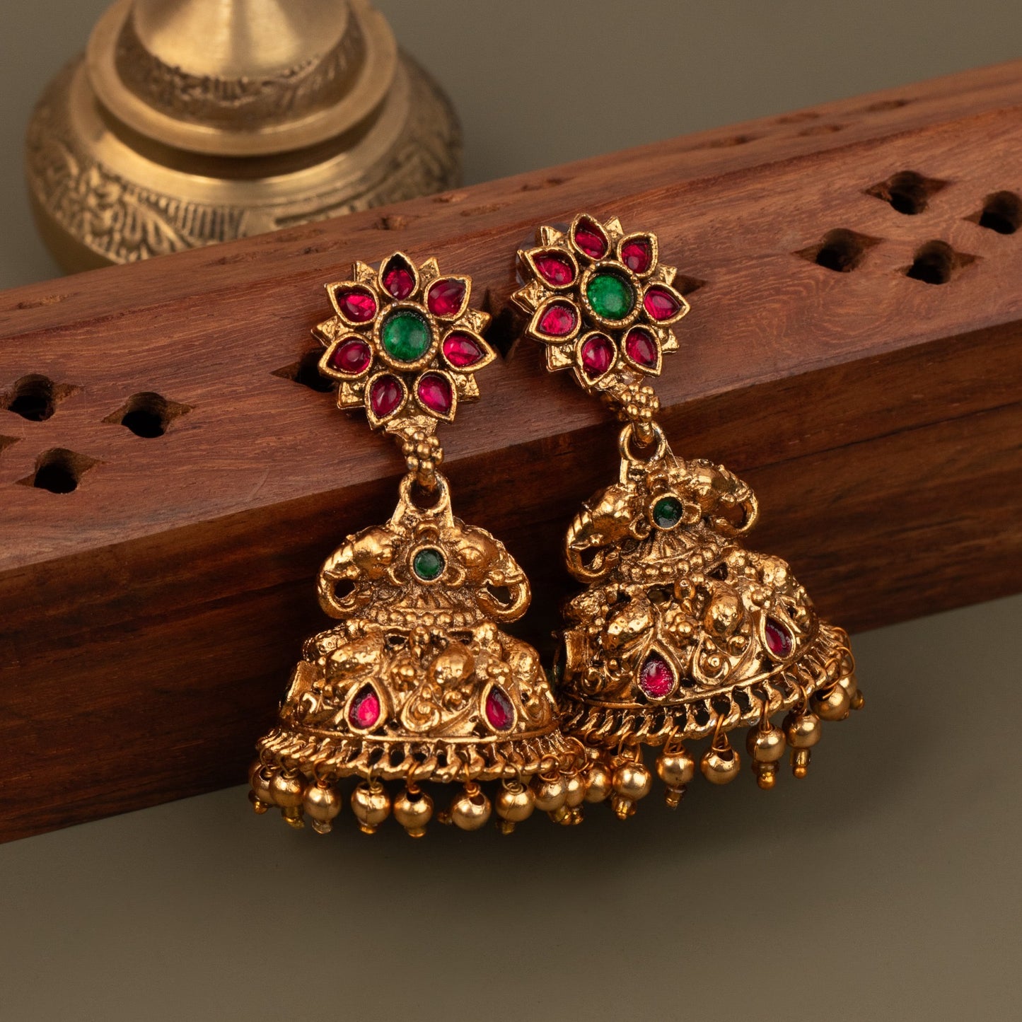 Gold-Toned Floral Peacock Jhumka Earrings ER 520