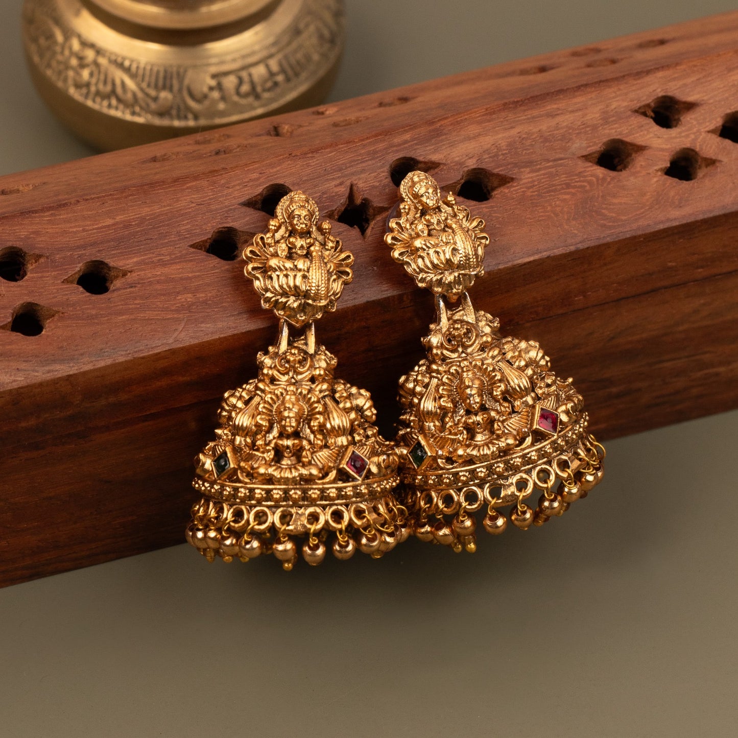 Gold-Toned Lakshmi Floral Jhumka Earrings ER 401