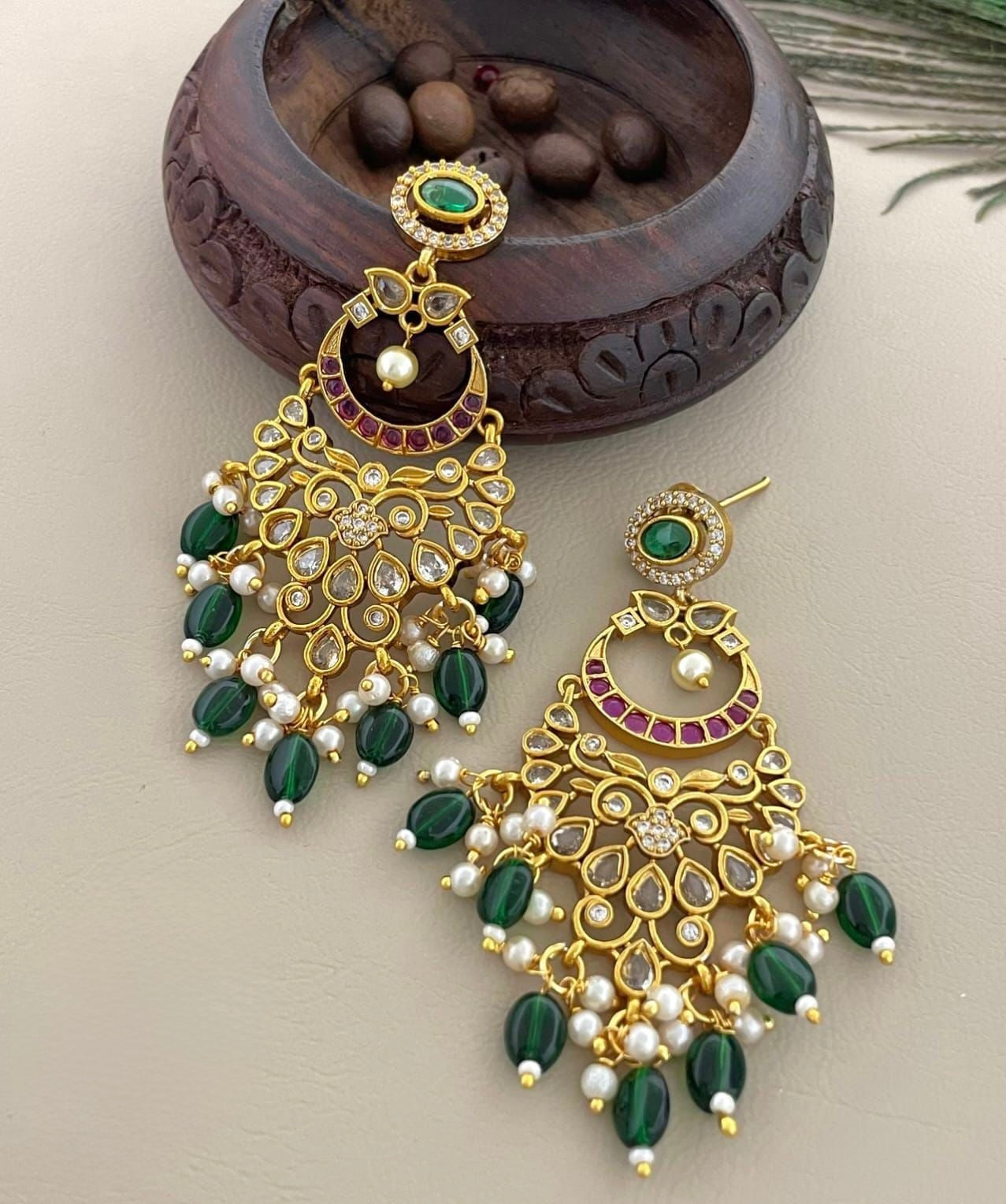 Gold-Toned Floral Chandbhali Hanging Earrings ER 435