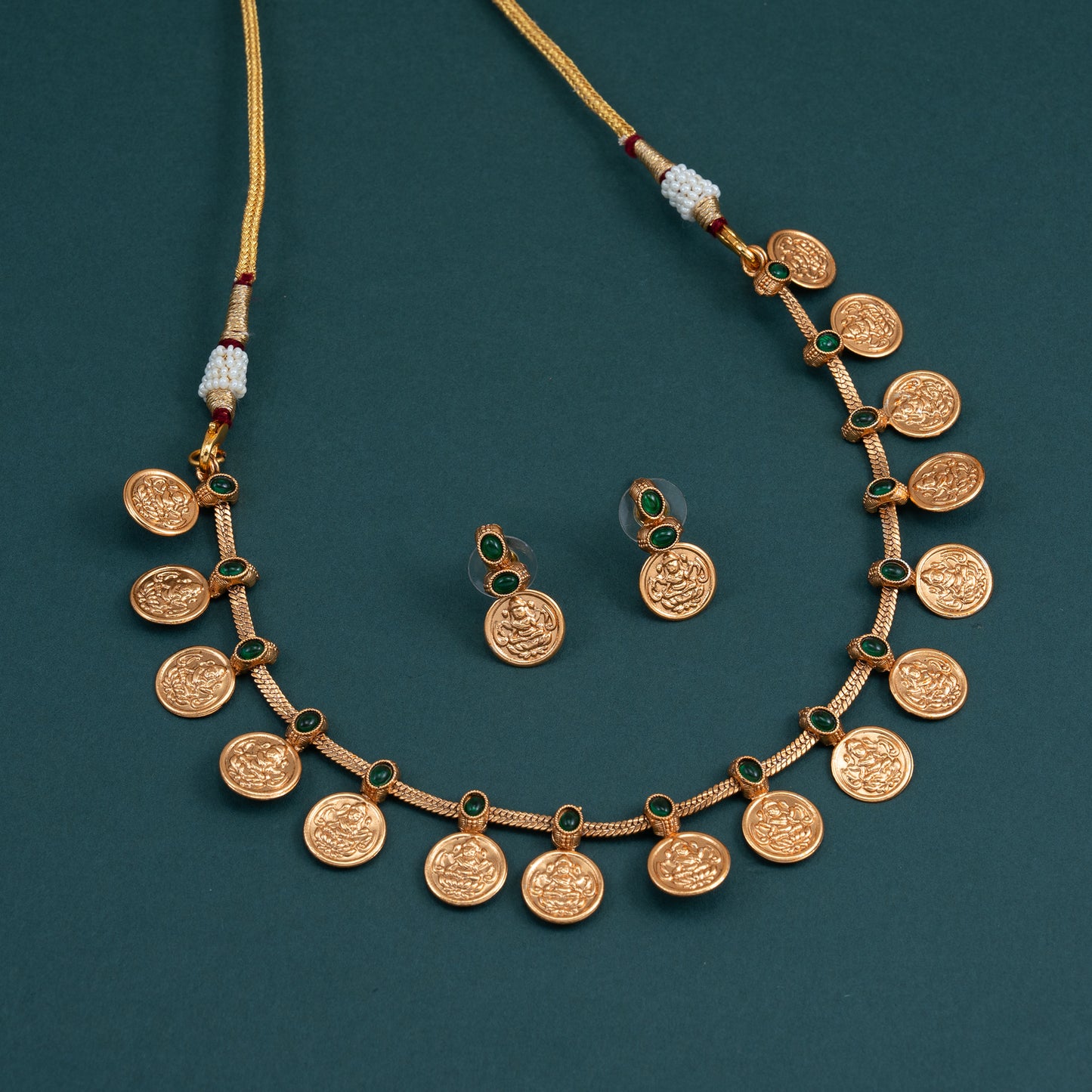 Gold-Toned Kaasu Lakshmi Designed Simple Coin Necklace 004