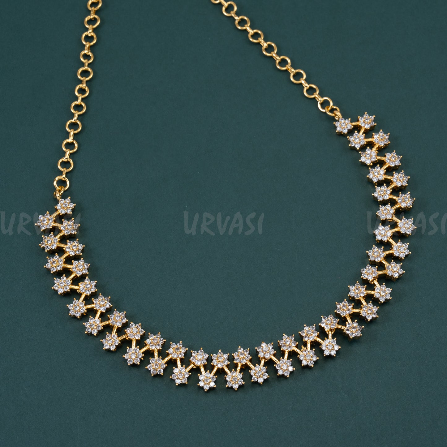 Gold polish 2 Line AD Star Necklace 090