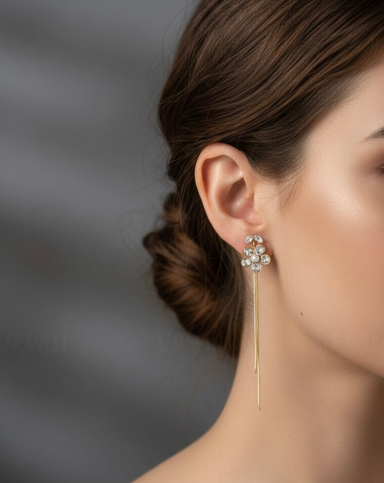 Gold-Polish Floral Tassel Earrings ER 839
