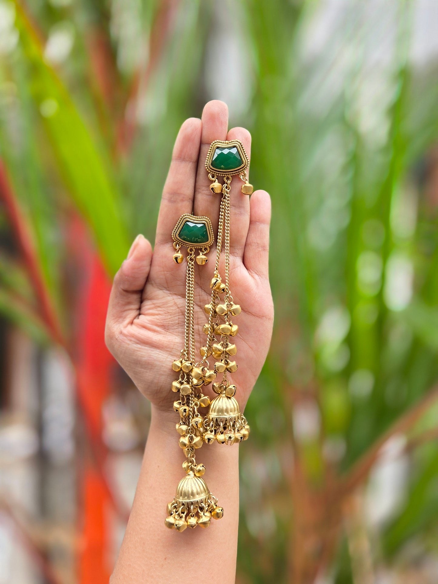 Matte Gold Polish Kashmiri Jhumka Earrings ER 419