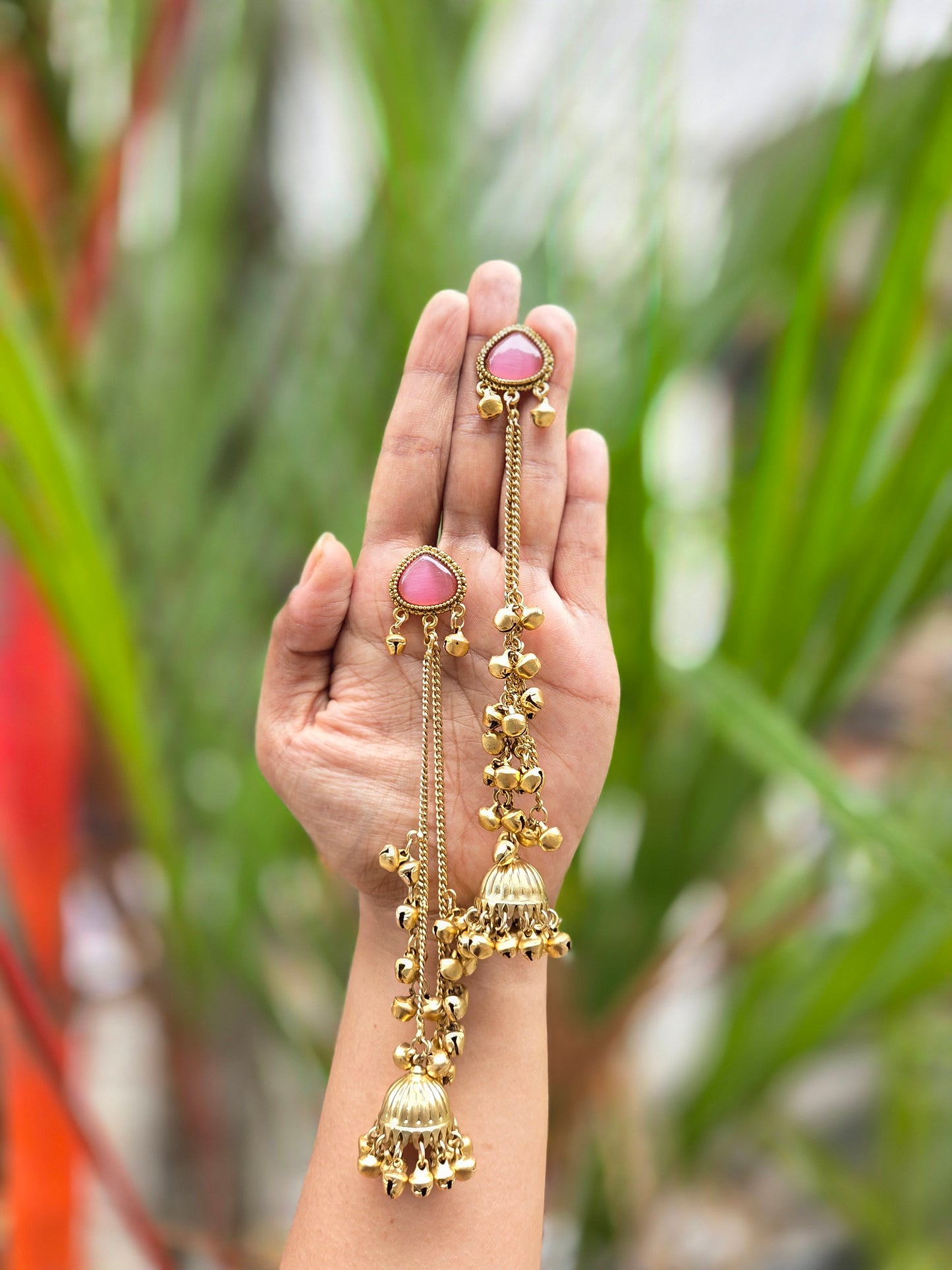 Matte Gold-Polish Kashmiri Hanging Jhumka Earrings ER 369