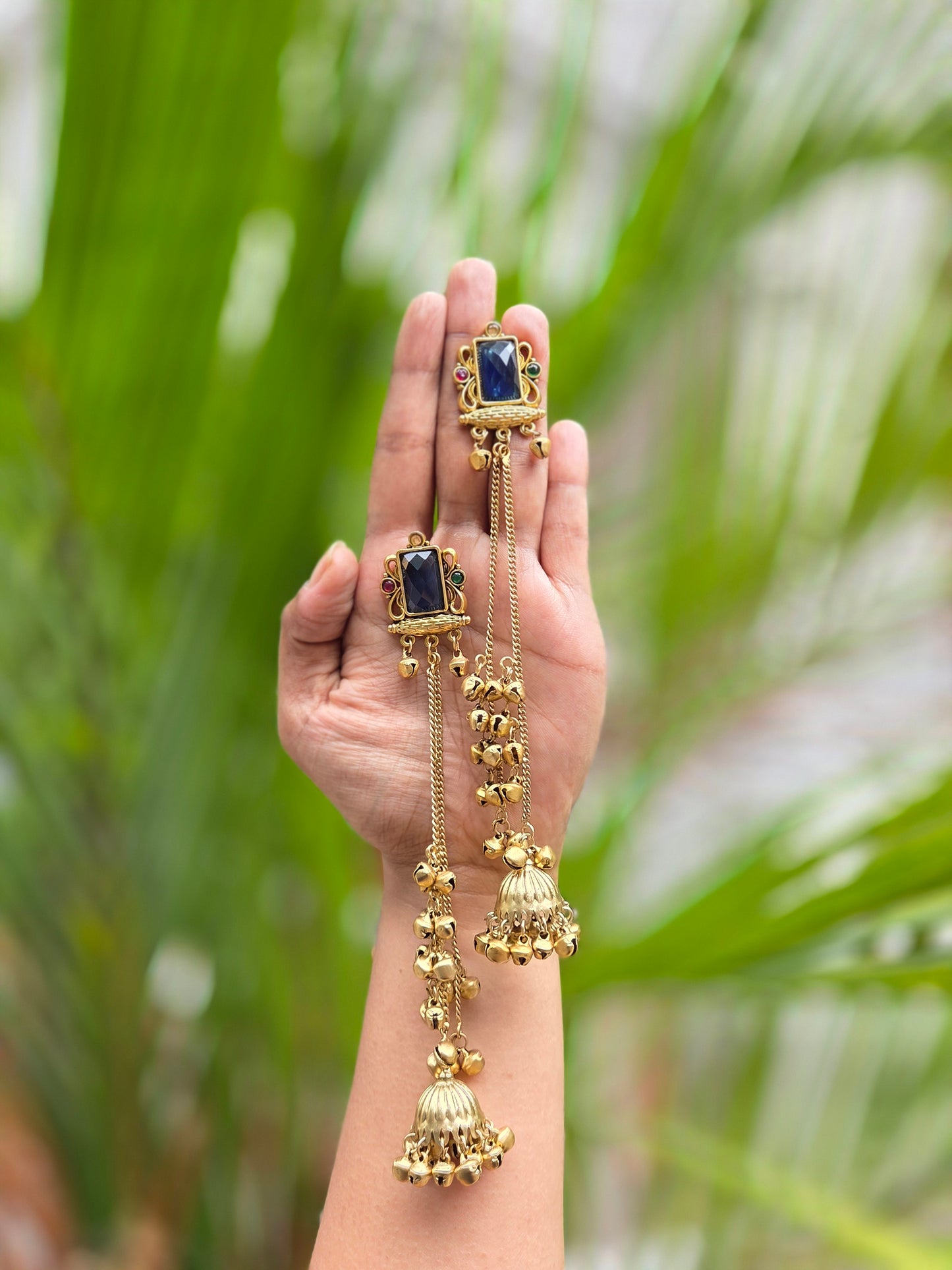 Matte-Gold Polish Kashmiri Hanging Jhumka Earrings ER 440