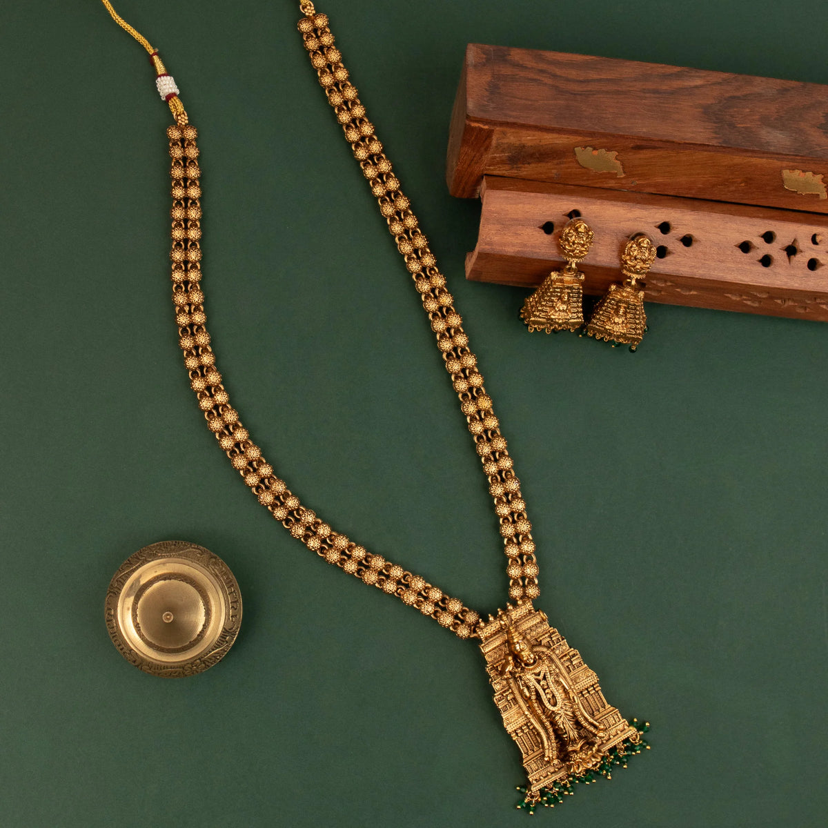 Gold-Toned Gopuram Lakshmi Pendant Long Necklace 1586