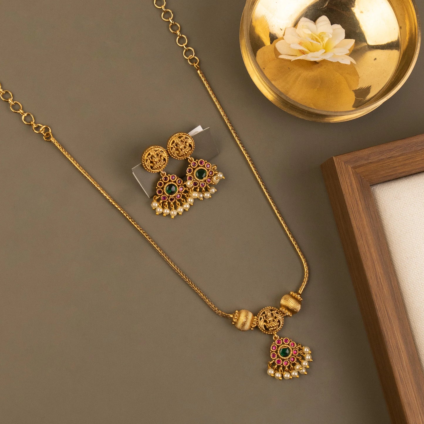 Gold-Toned Lakshmi Floral Pearl Necklace 1370