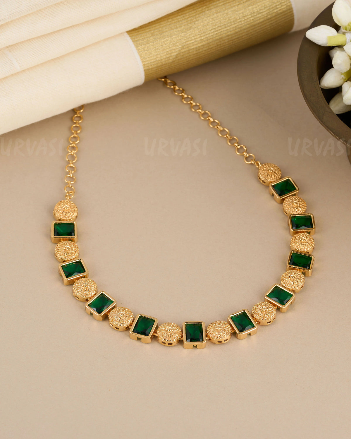 Gold Polish Red Stone Necklace 768