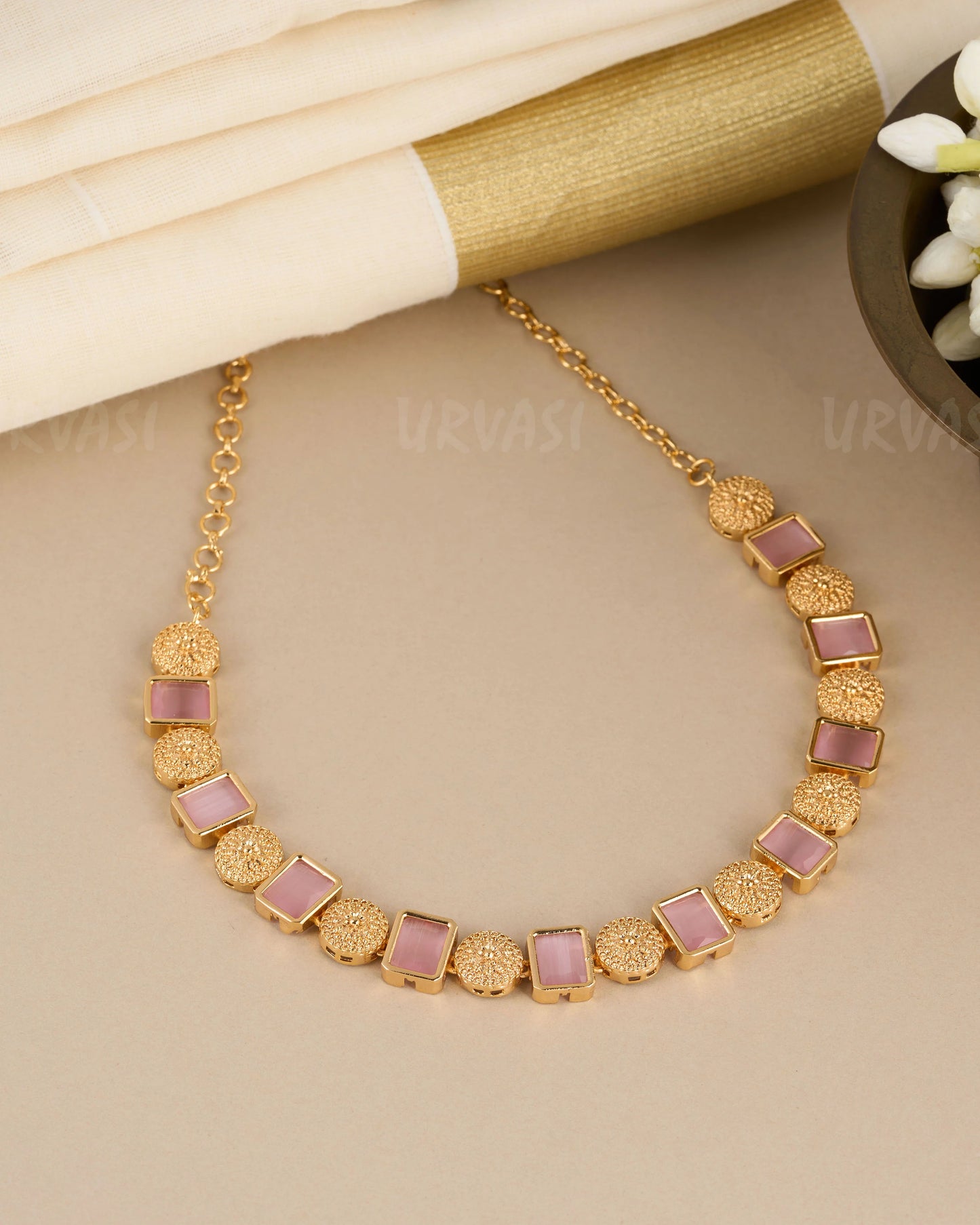 Gold Polish Red Stone Necklace 768