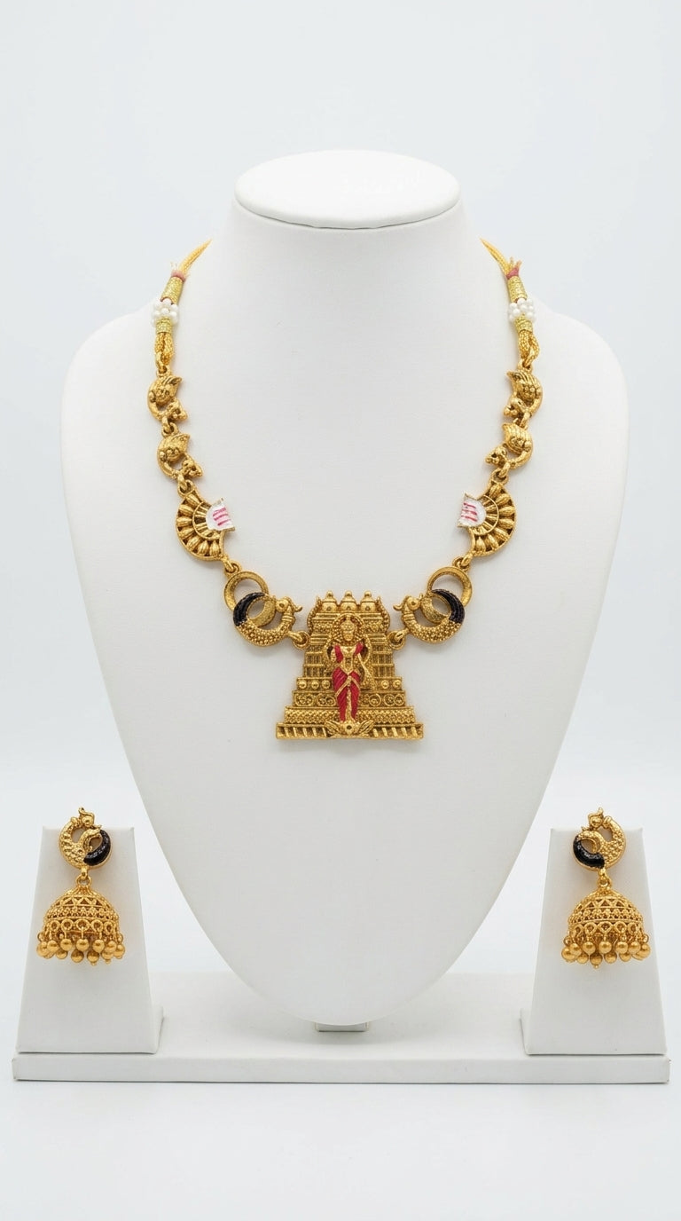Gold-Toned Gopuram Lakshmi Necklace 1607