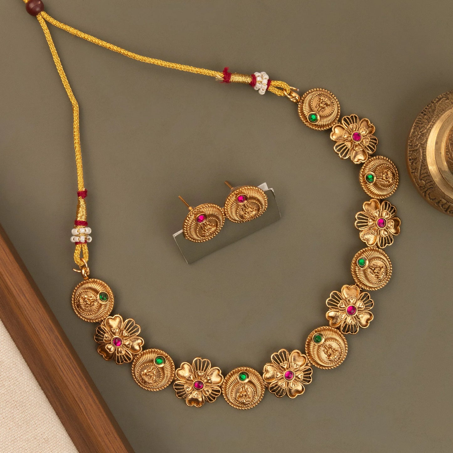 Gold-Floral Lakshmi Choker Necklace 1765