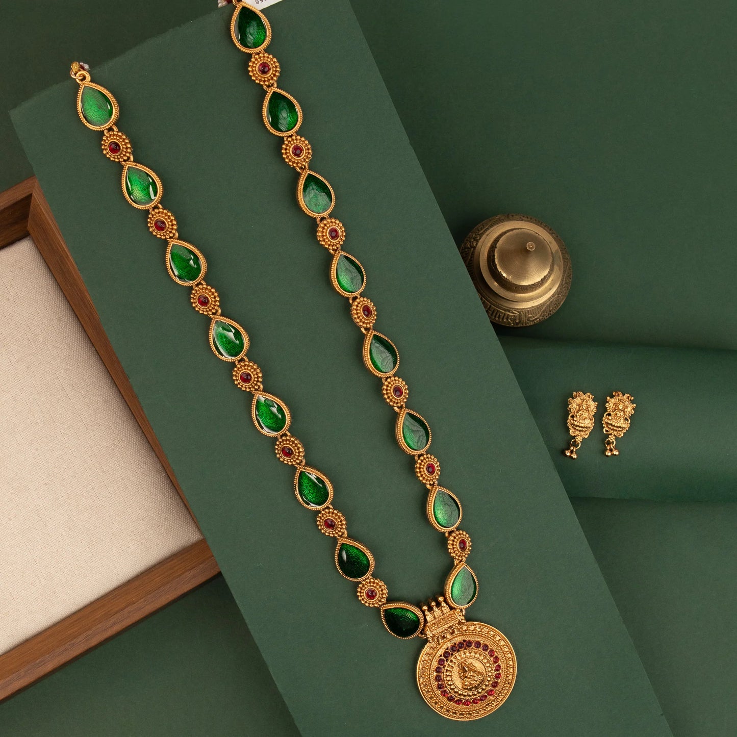 Gold-Toned Traditional Lakshmi-Circular Pendant Long Necklace 1836