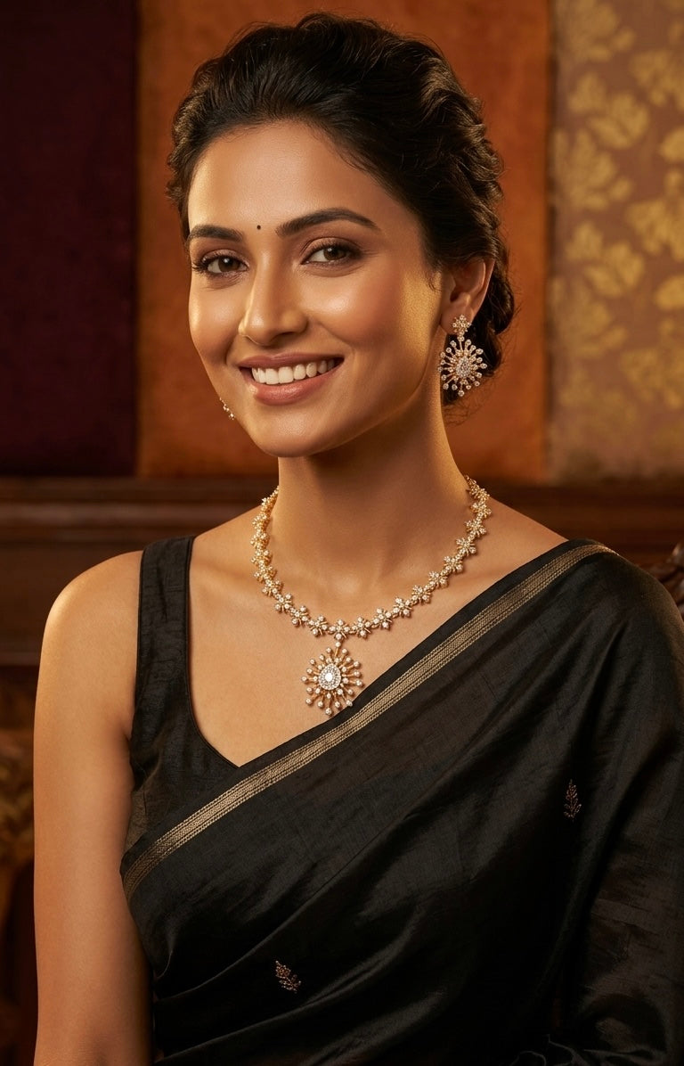 Gold-Toned Stone-Studded AD Necklace 640