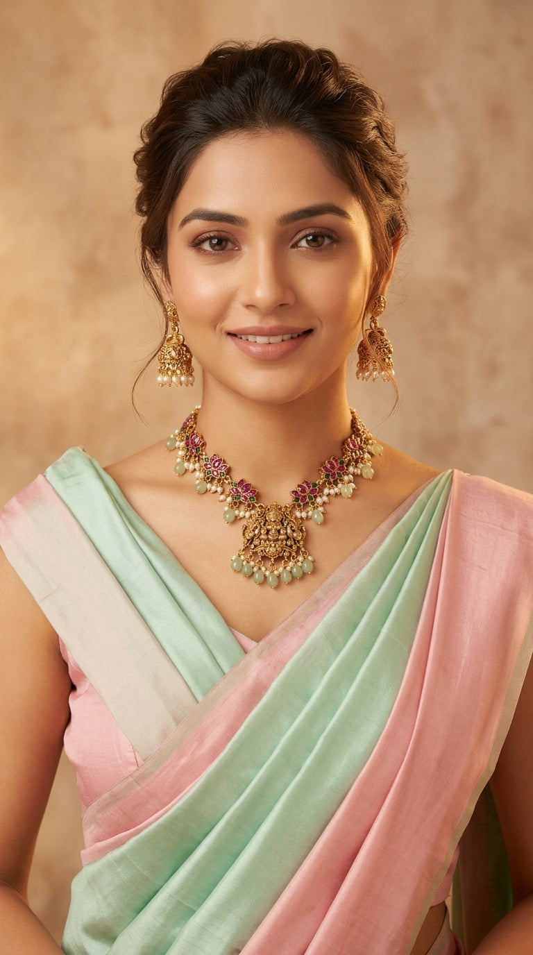 Gold-Toned Lotus X Lakshmi Pastel Beaded Necklace 1192