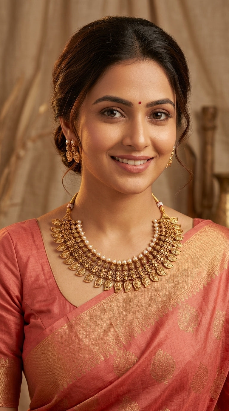 Gold-Toned Mango Designed Pearl Necklace 1193