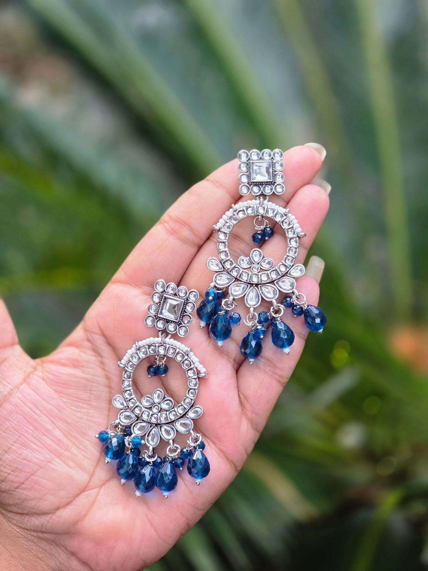 Oxidised Silver Kundan Beaded Earrings ER 755