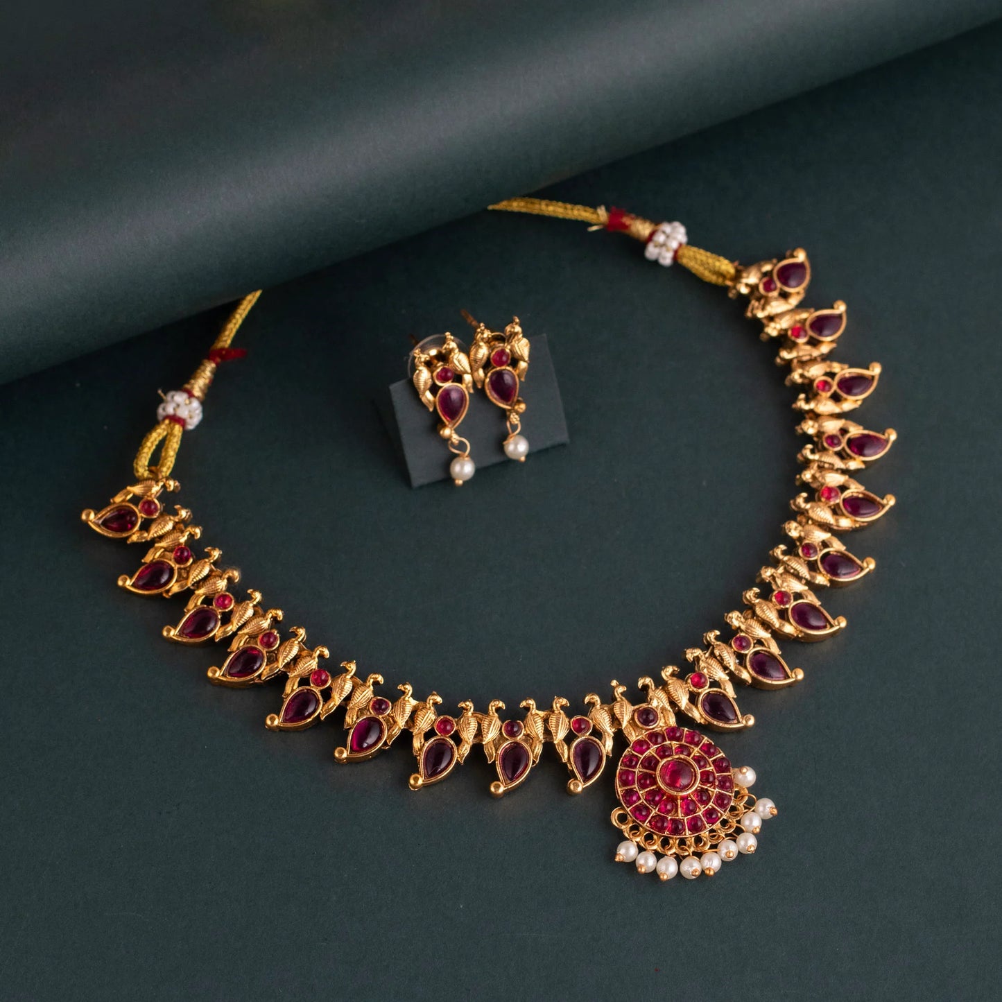 Gold-Polish Mango-Designed Peacock Necklace 1272