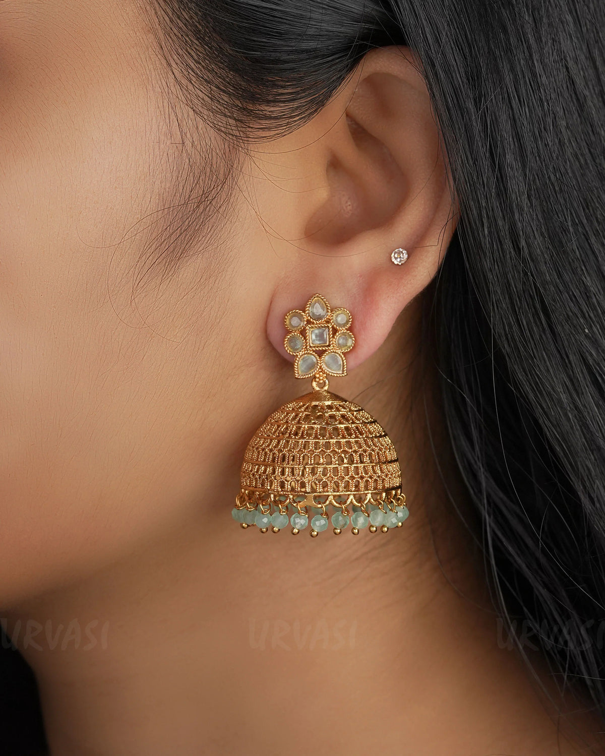 Gold-Toned Floral Jhumka Earrings ER 340