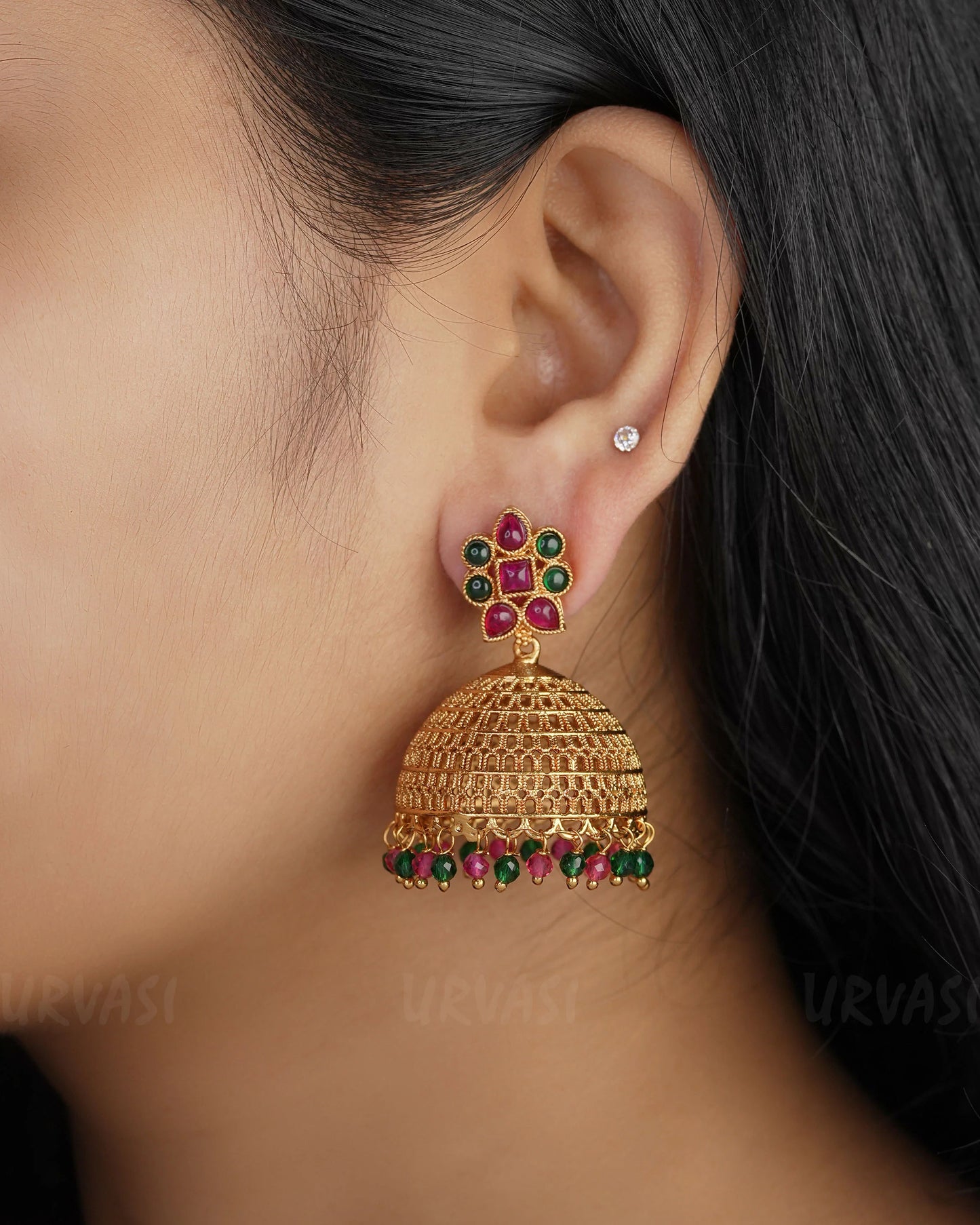 Gold-Toned Floral Jhumka Earrings ER 340