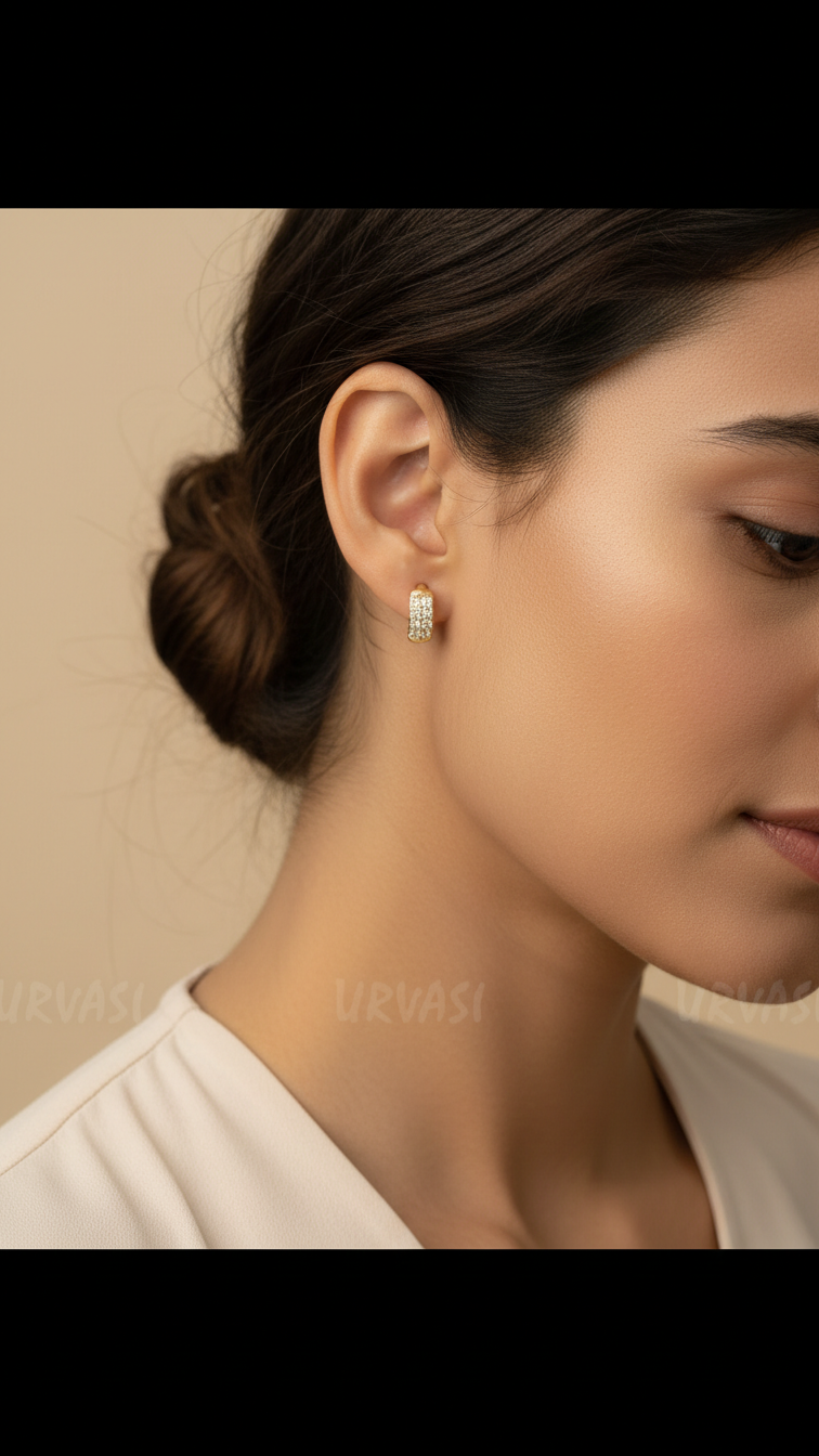 Gold-Polish Cubic Zirconia Stone-Studded Earrings ER 788