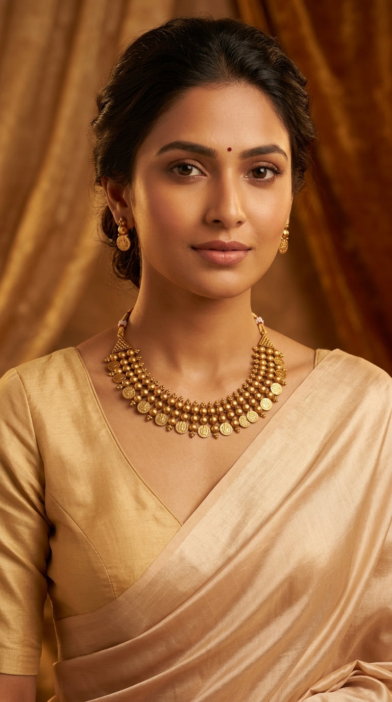 Gold-Toned Traditional Coin Motifs Necklace 1445