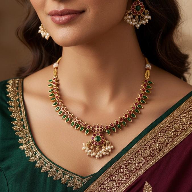 Anamika X Palakka Ruby+Green Necklace 884