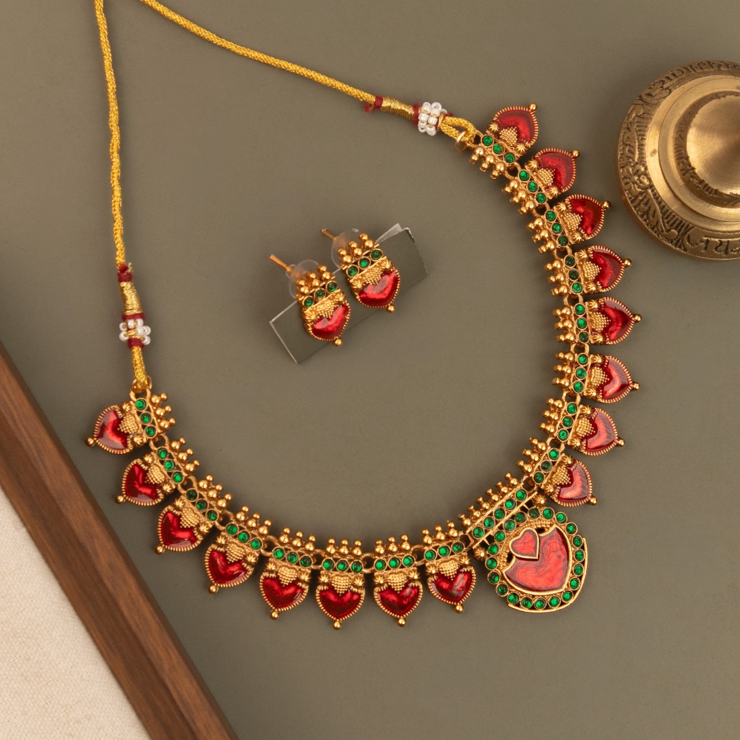 Gold-Toned Traditional Palakka Choker Necklace 1726